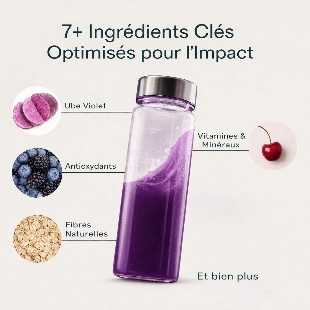 Boisson à l'ube violette dans une bouteille en verre